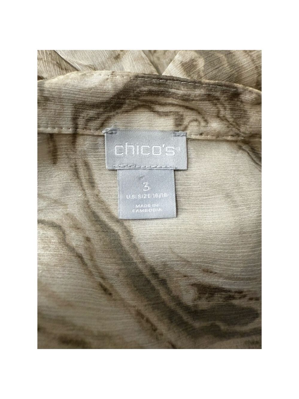 Chico's Blouse Size XL Beige Brown Marble Print - Picture 8 of 9